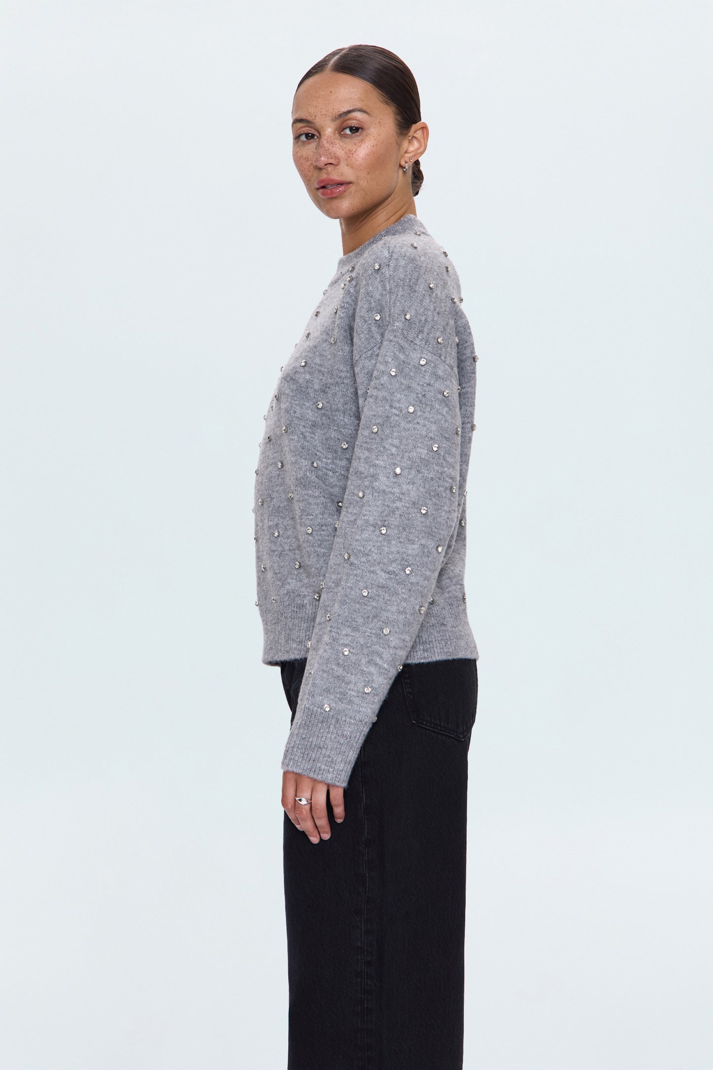 Aura Relaxed Crew Neck Sweater - Charcoal Diamonte