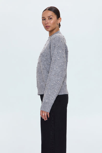 Aura Relaxed Crew Neck Sweater - Charcoal Diamonte