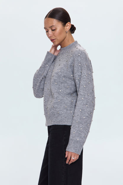 Aura Relaxed Crew Neck Sweater - Charcoal Diamonte