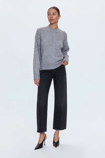 Aura Relaxed Crew Neck Sweater - Charcoal Diamonte