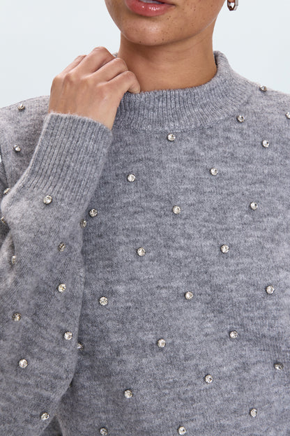 Aura Relaxed Crew Neck Sweater - Charcoal Diamonte