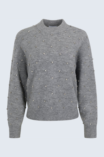 Aura Relaxed Crew Neck Sweater - Charcoal Diamonte