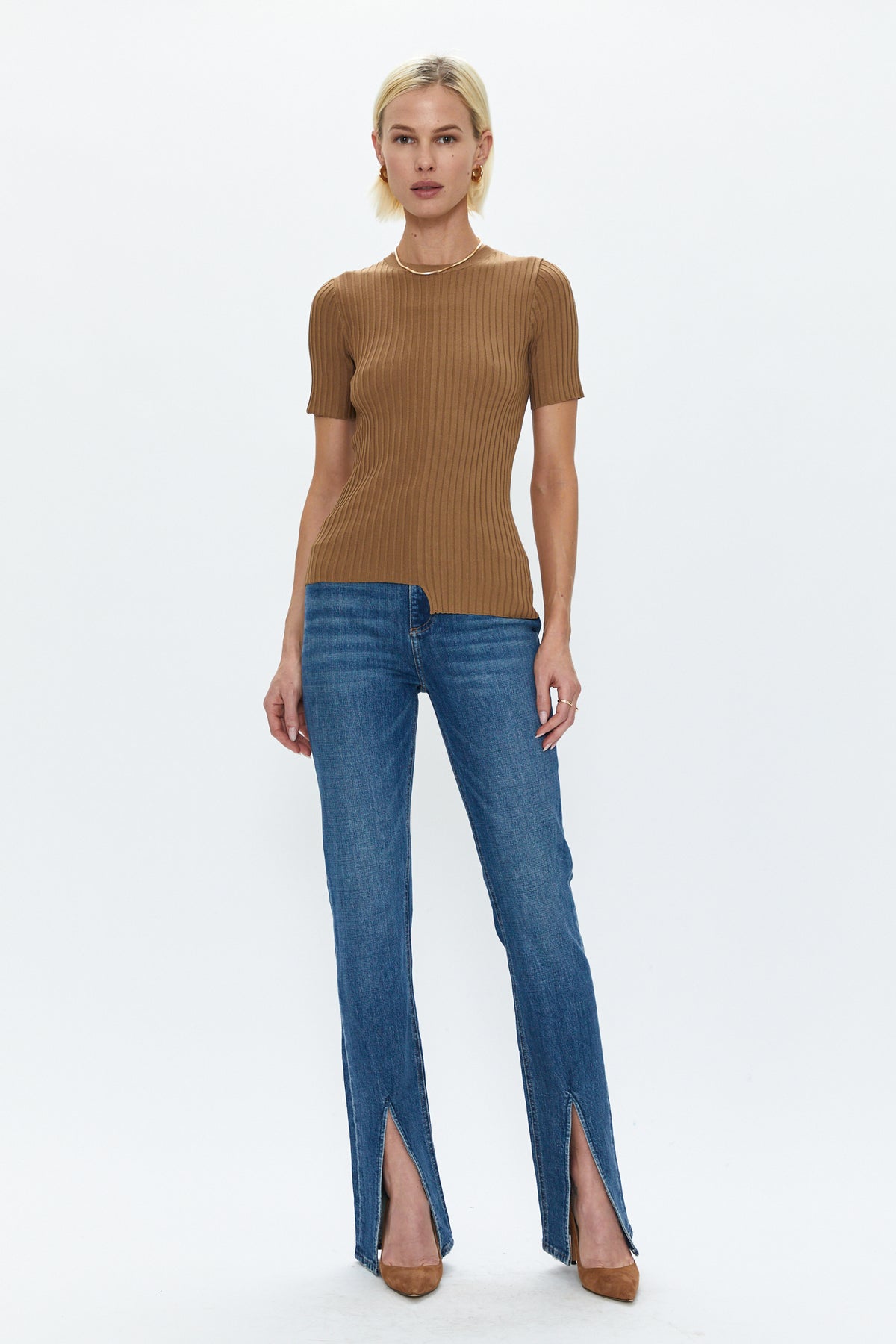 Beatrice Asymmetric Sweater Tee - Chestnut