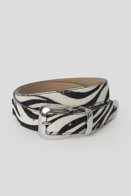 Esti Calf Hair Belt - Zebra Silver