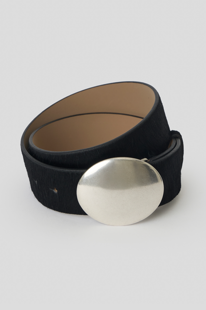 Juna Calf Hair Belt - Black Silver