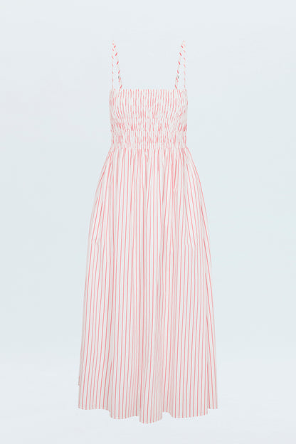 Bianca Shirred Bodice Dress - Ruby Stripe