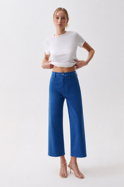 Penny Crop High Rise Wide Leg Jean - Ciel