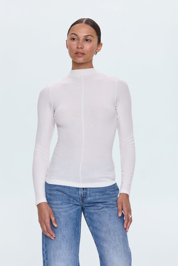Dara Long Sleeve Funnel Neck Top - Ecru