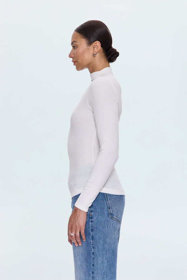 Dara Long Sleeve Funnel Neck Top - Ecru