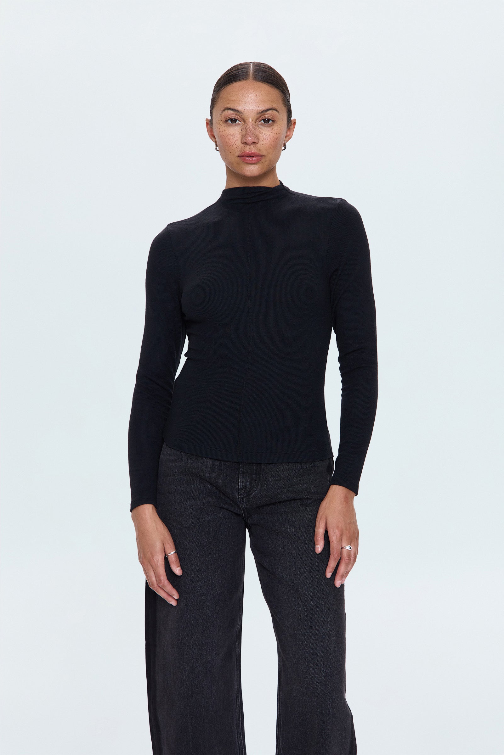 Dara Long Sleeve Funnel Neck Top - Noir – Pistola Denim