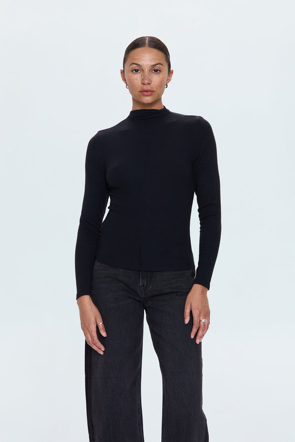 Dara Long Sleeve Funnel Neck Top - Noir
