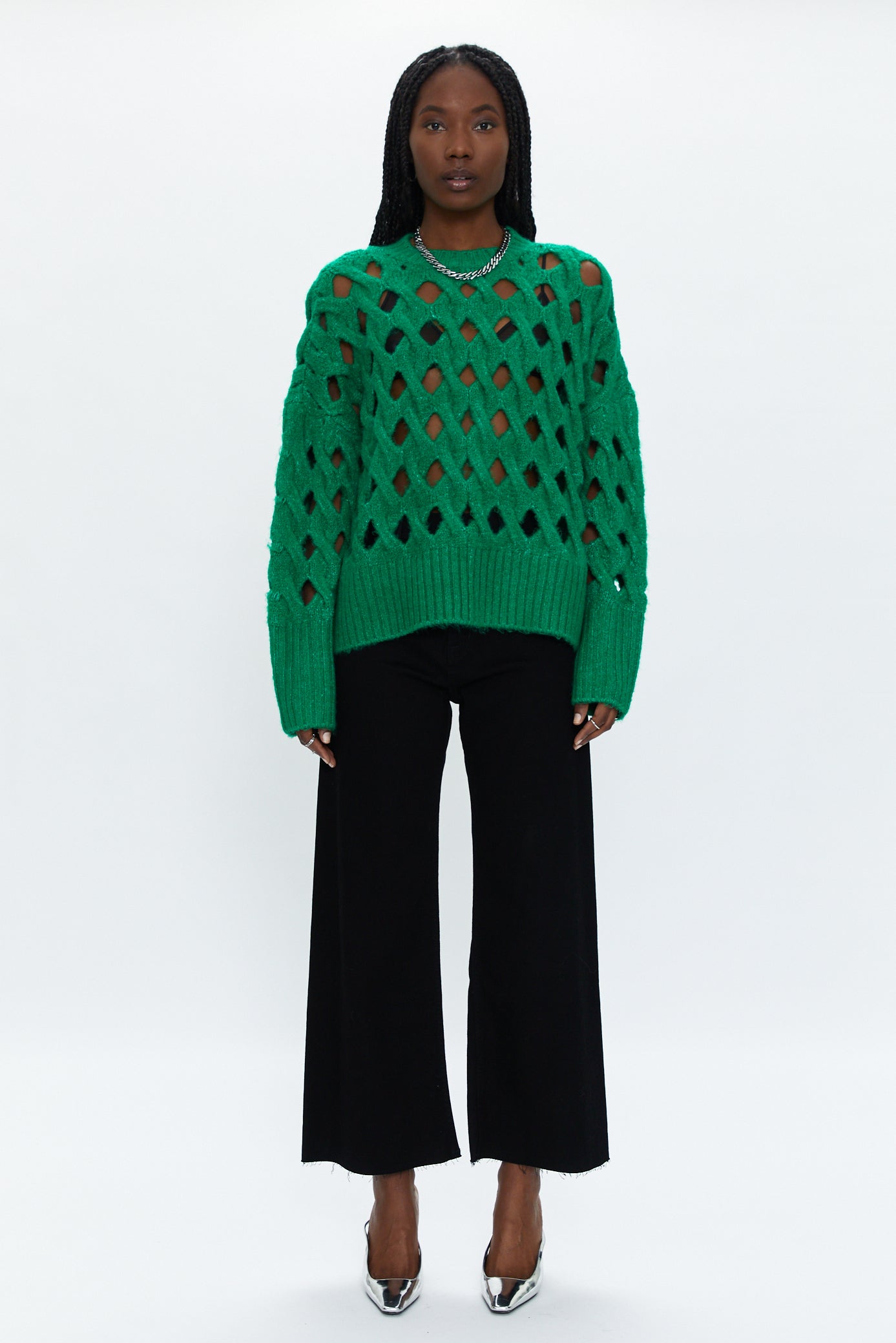 Darya Open Knit Pullover Sweater - Evergreen