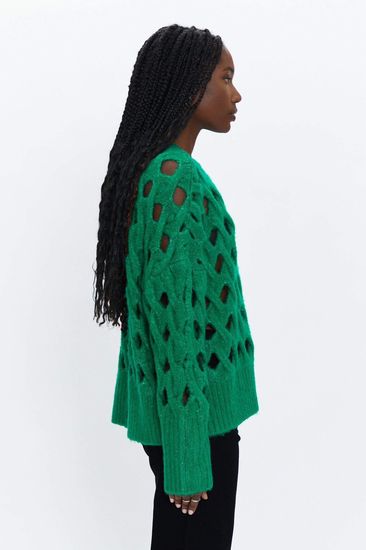 Darya Open Knit Pullover Sweater - Evergreen