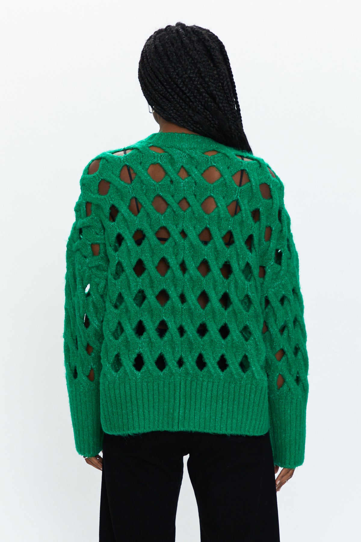 Darya Open Knit Pullover Sweater - Evergreen