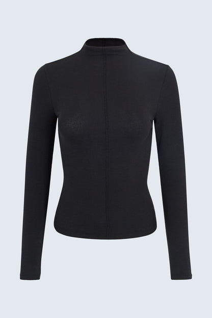 Dara Long Sleeve Funnel Neck Top - Noir