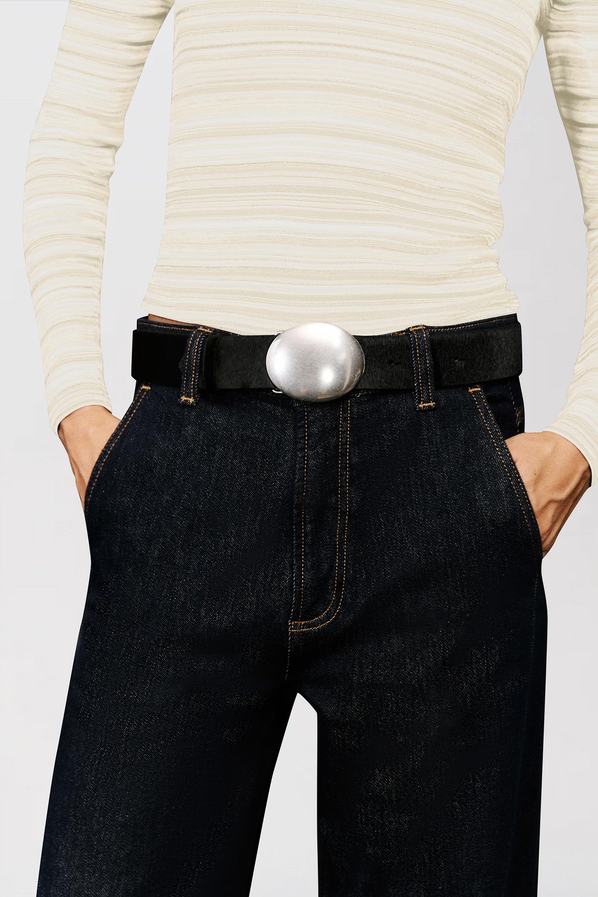 Juna Calf Hair Belt - Black Silver