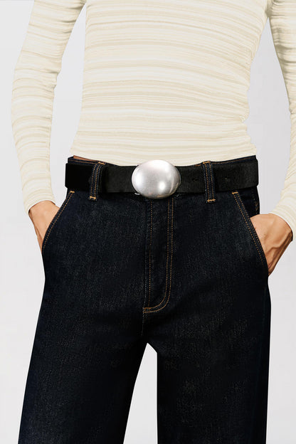 Juna Calf Hair Belt - Black Silver