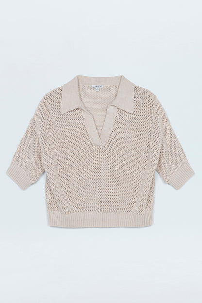 Emma Open Knit Polo- Dove Marl