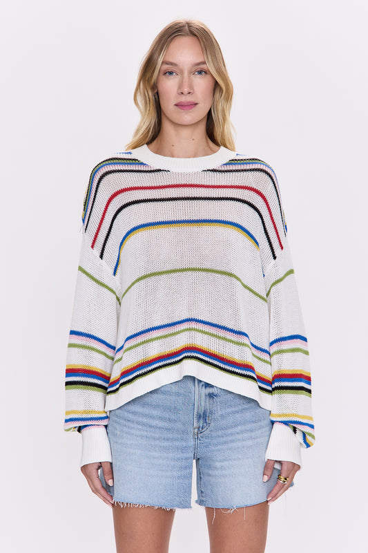 Eva Crew Neck Sweater - White Multi Stripe