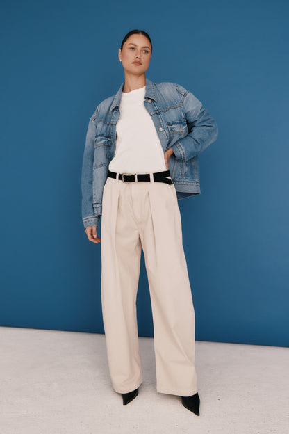 Eden Pleated Barrel Trouser – Parchment