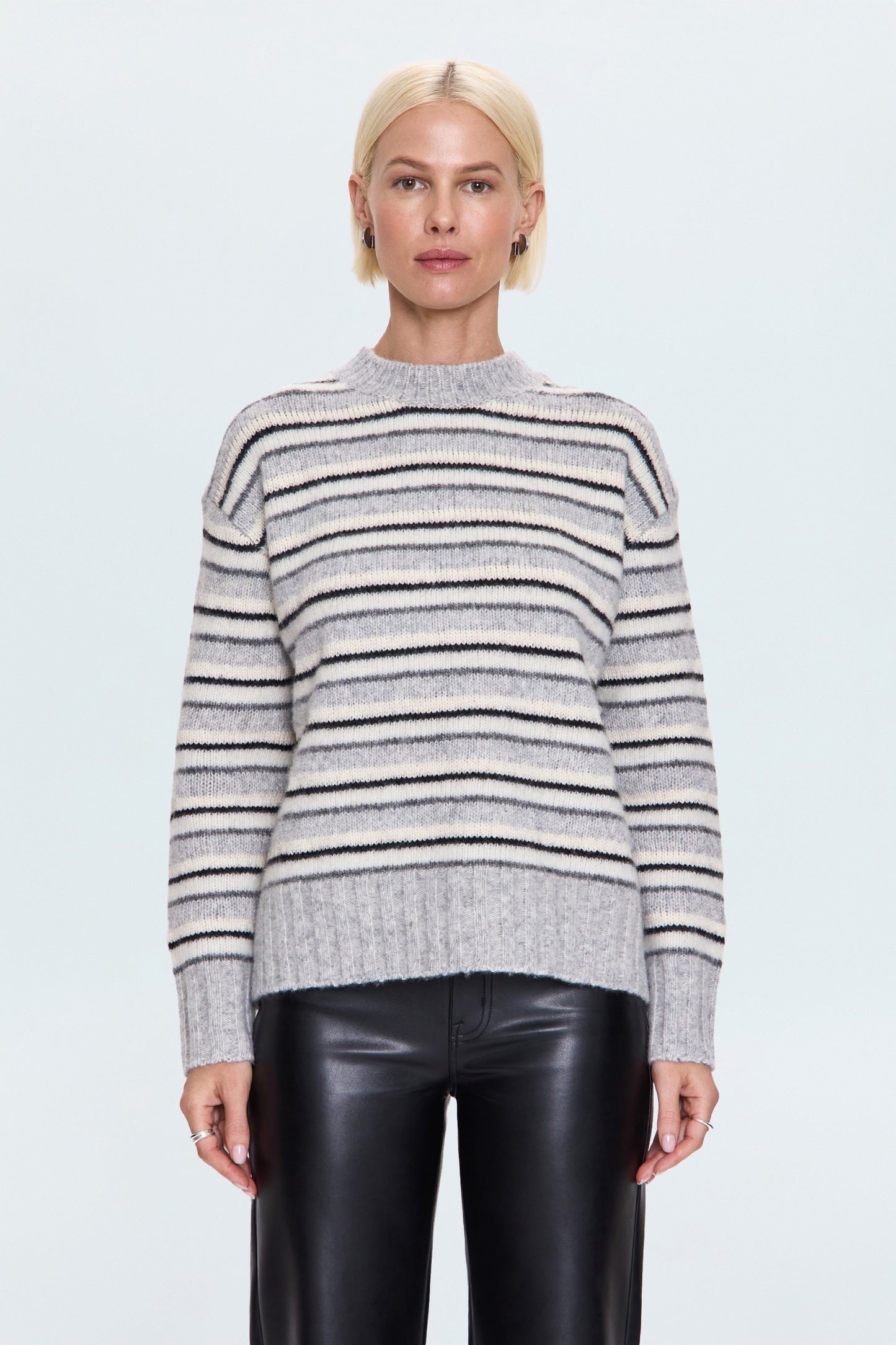 Hanna Oversized Variegated Stripe Sweater - Grey White Stripe
