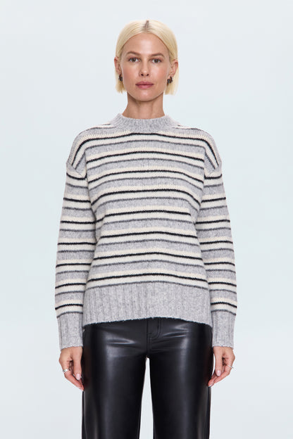 Hanna Oversized Variegated Stripe Sweater - Grey White Stripe