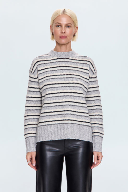 Hanna Oversized Variegated Stripe Sweater - Grey White Stripe