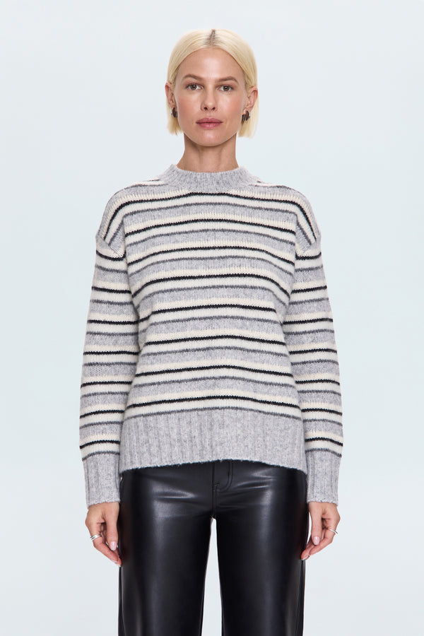 Hanna Oversized Sweater - Grey White Stripe