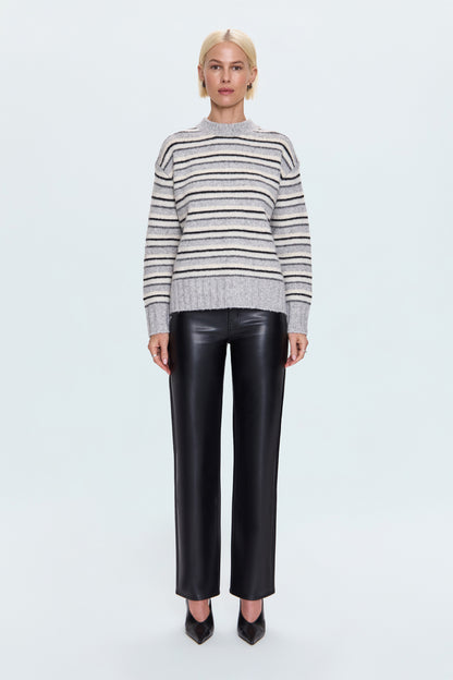 Hanna Oversized Variegated Stripe Sweater - Grey White Stripe