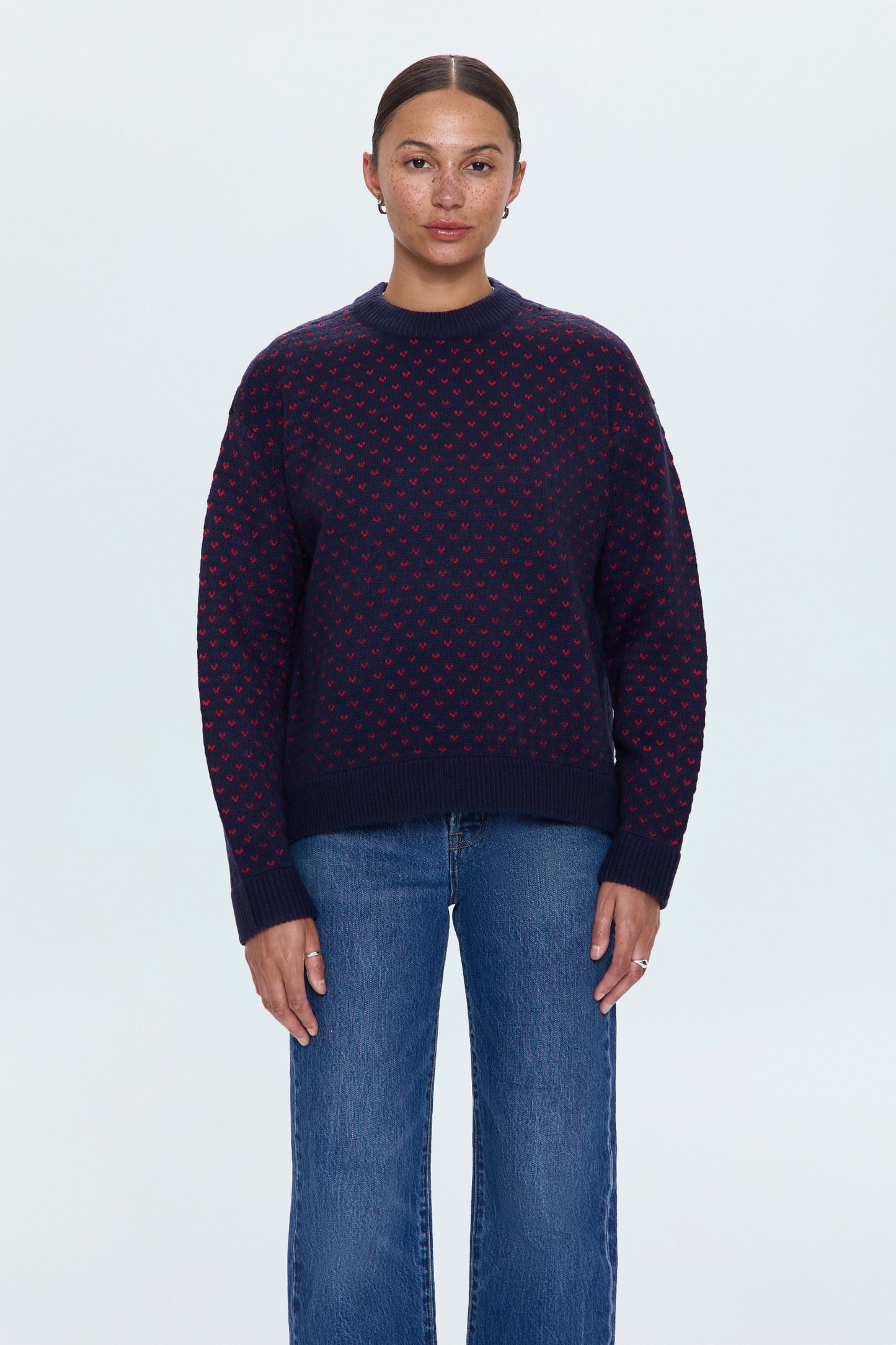 Hanna Oversized Sweater - Navy Red Hearts
