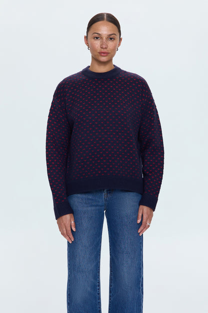 Hanna Oversized Sweater - Navy Red Hearts