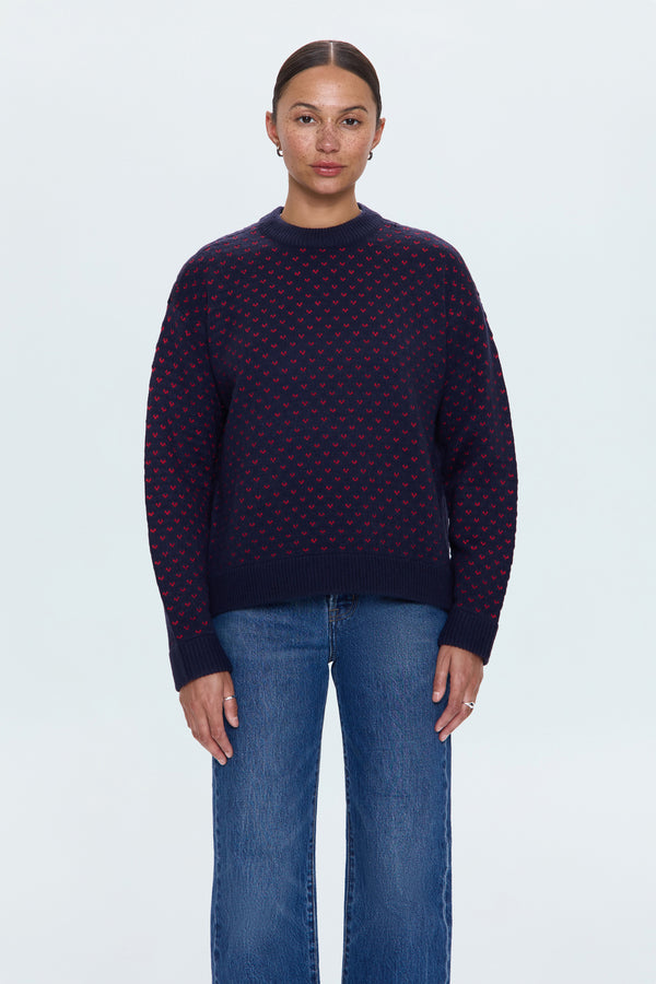 Hanna Oversized Sweater - Navy Red Hearts