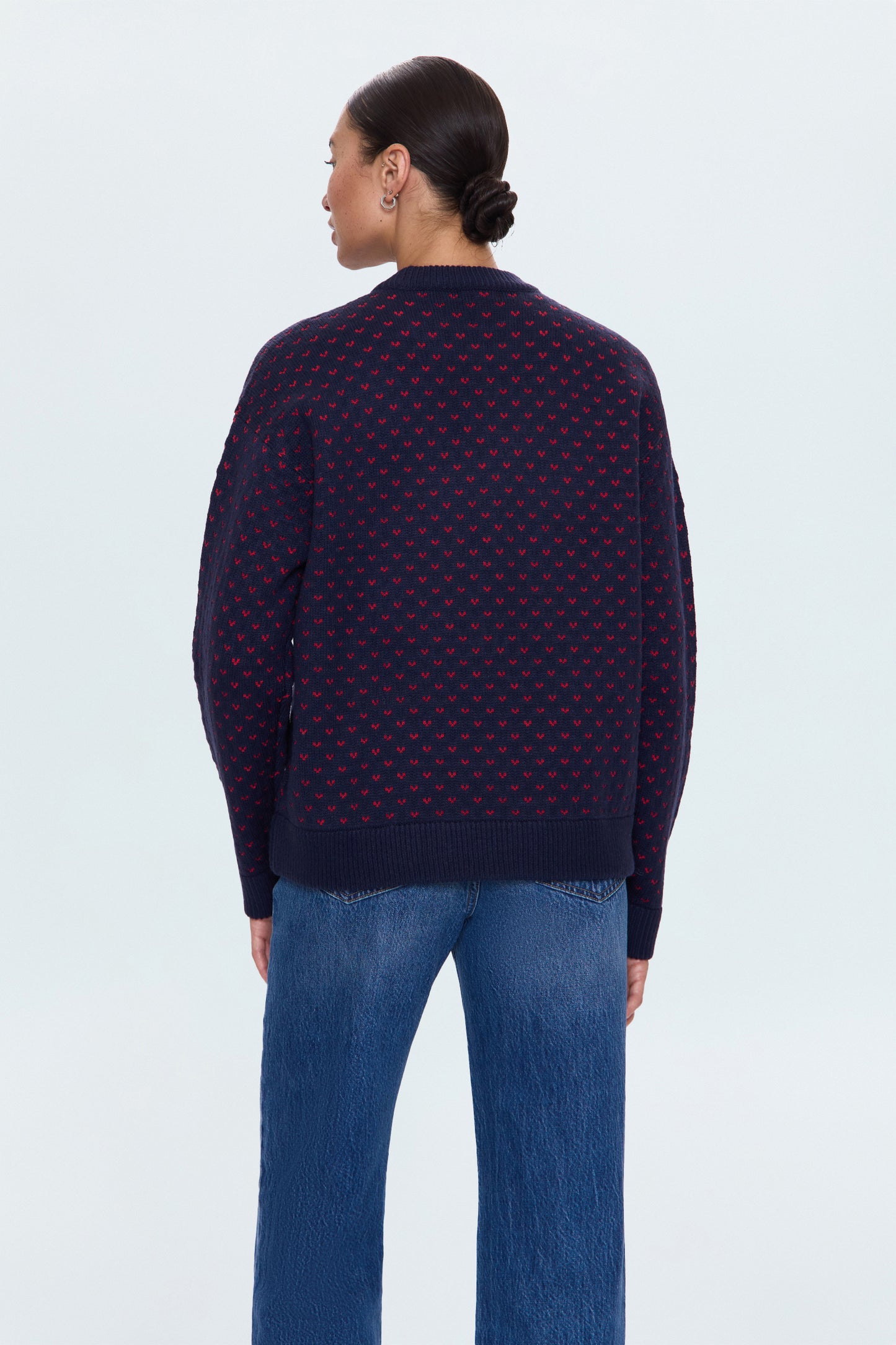 Hanna Oversized Sweater - Navy Red Hearts