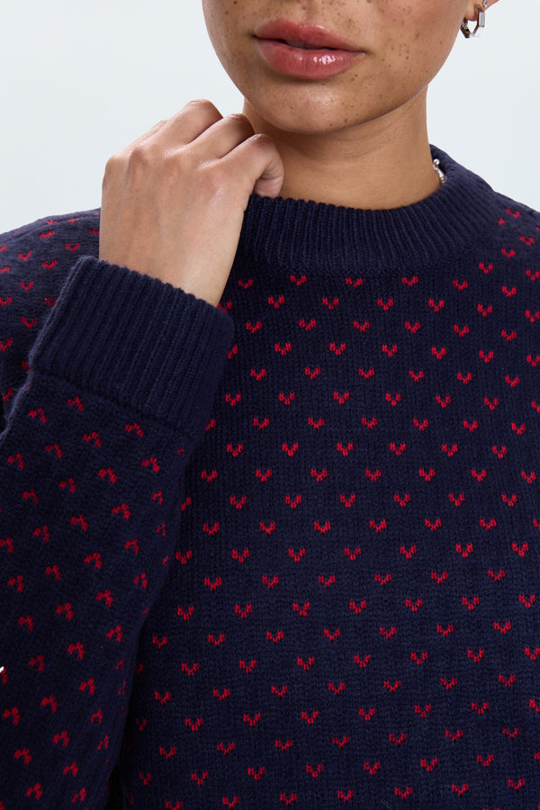 Hanna Oversized Sweater - Navy Red Hearts