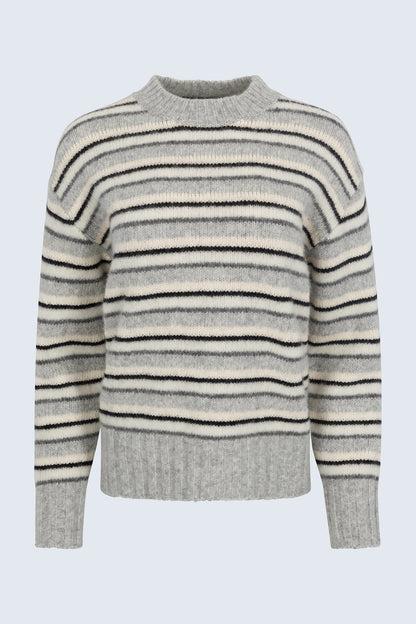 Hanna Oversized Variegated Stripe Sweater - Grey White Stripe