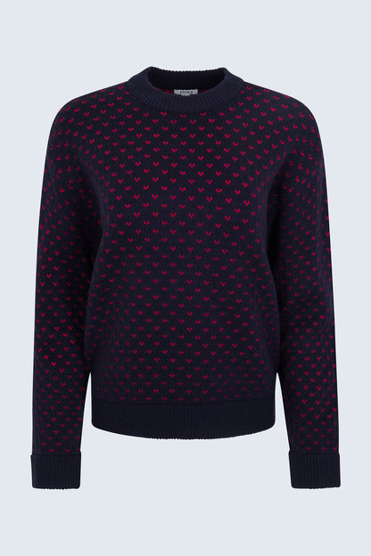 Hanna Oversized Sweater - Navy Red Hearts