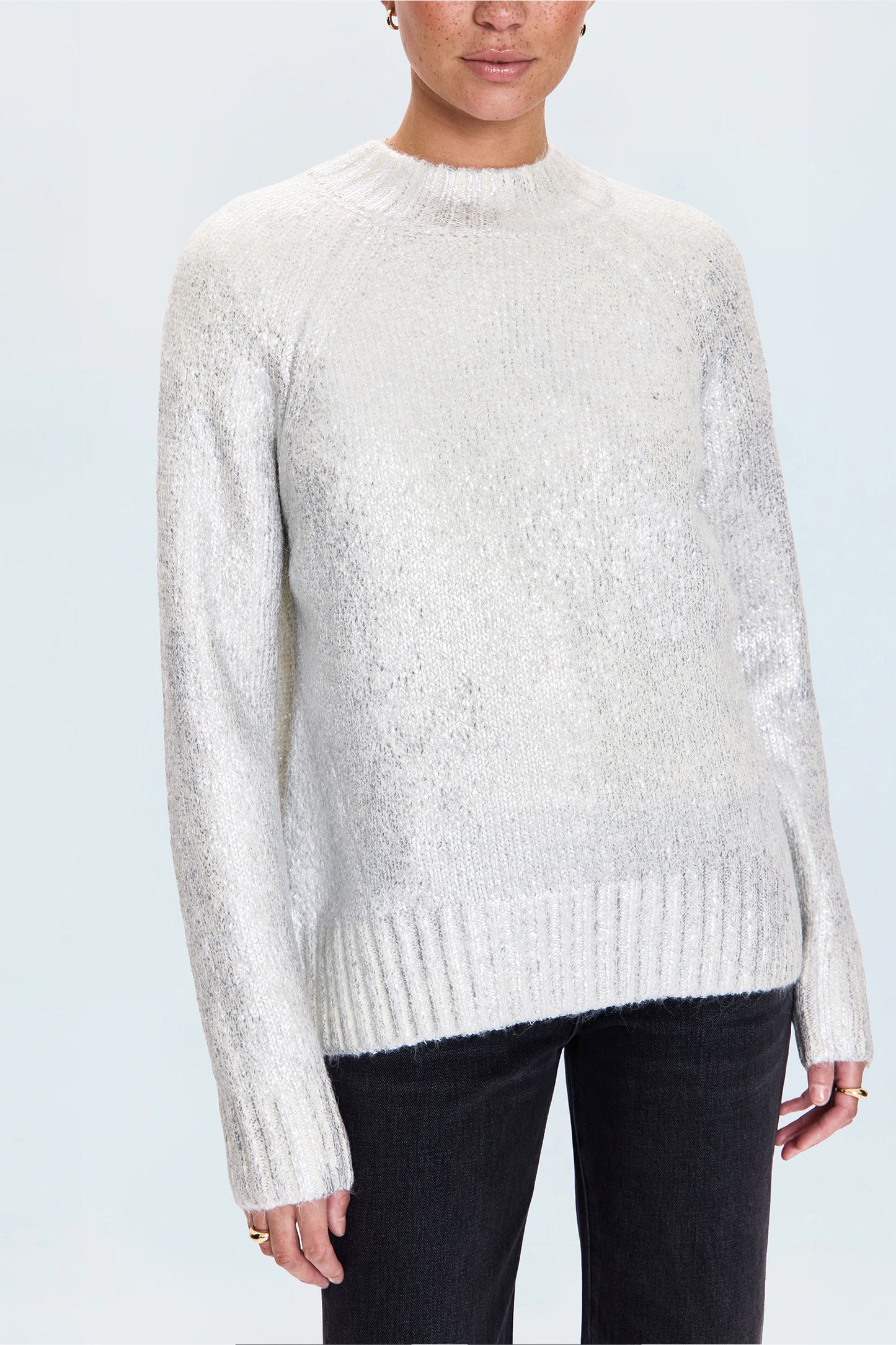 Ilana Mock Neck Raglan Sleeve Pullover Sweater - Silver Frost