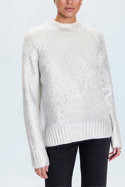 Ilana Mock Neck Raglan Sleeve Pullover Sweater - Silver Frost