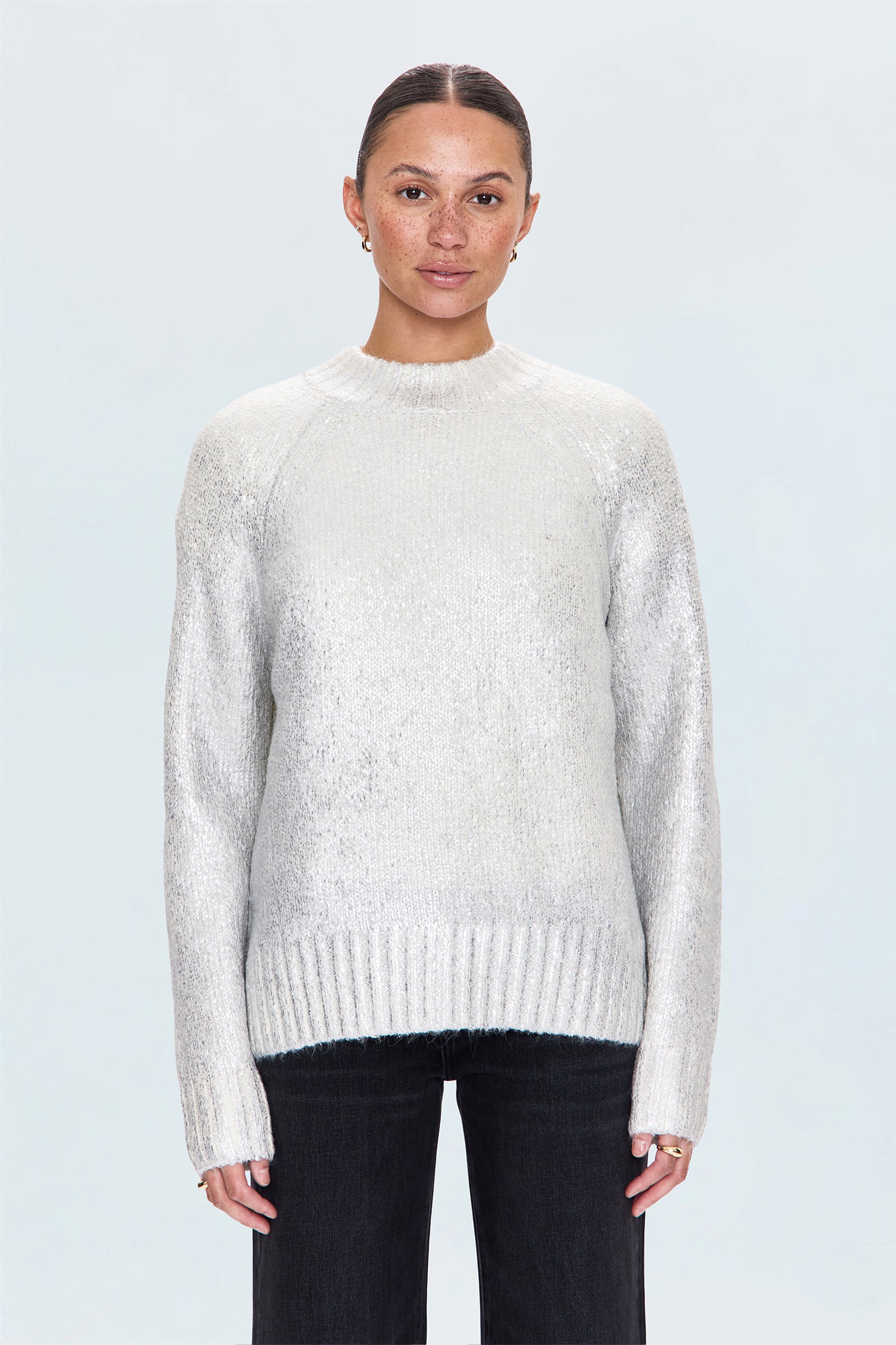 トップス GLITTER MOHAIR CREW NECK SWEATER(TYPE-2) Ilana Mock Neck Raglan Sleeve Pullover Sweater - Silver Frost
