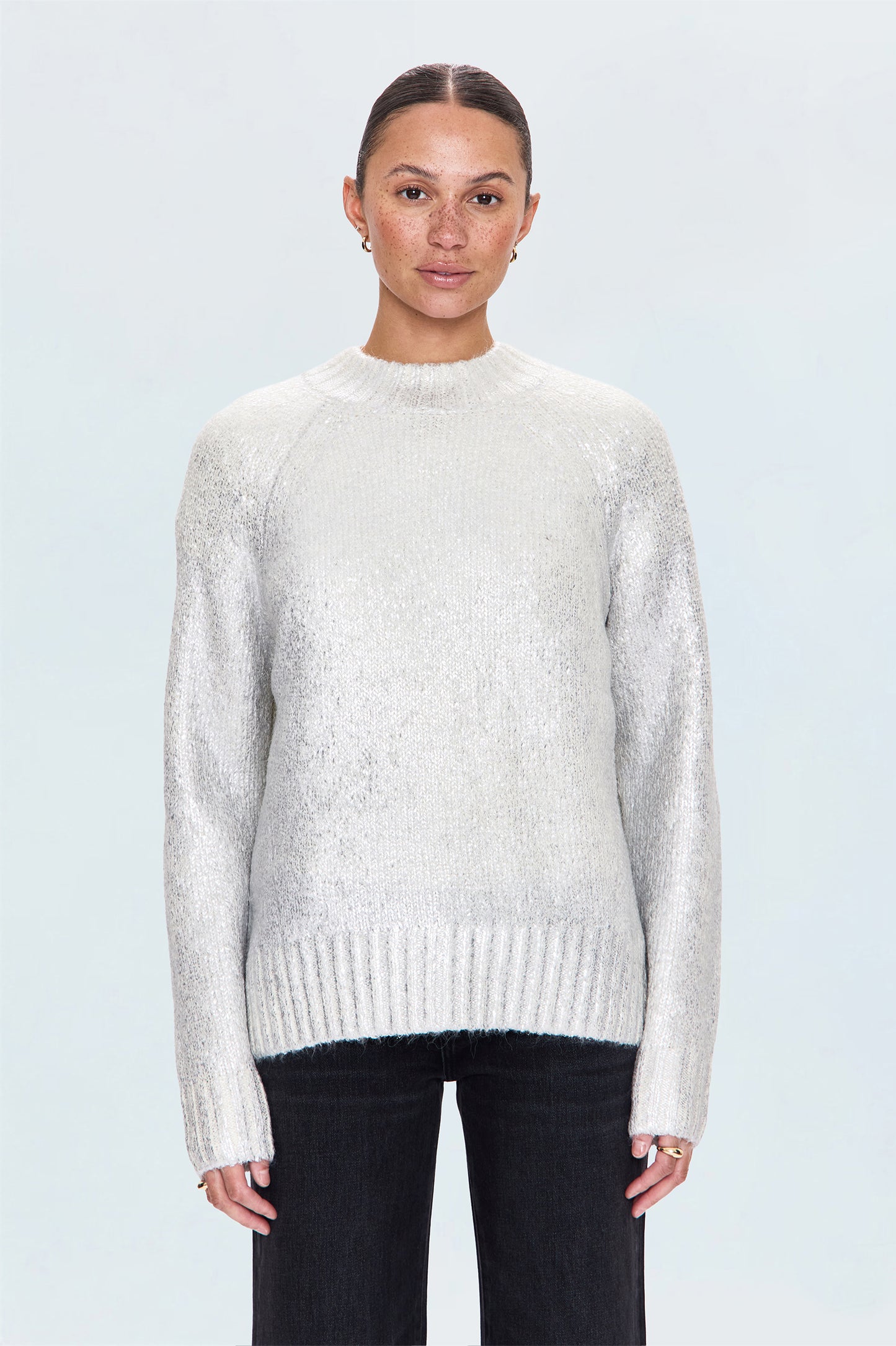 Ilana Mock Neck Raglan Sleeve Pullover Sweater - Silver Frost