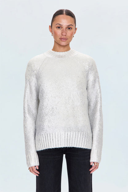Ilana Mock Neck Raglan Sleeve Pullover Sweater - Silver Frost