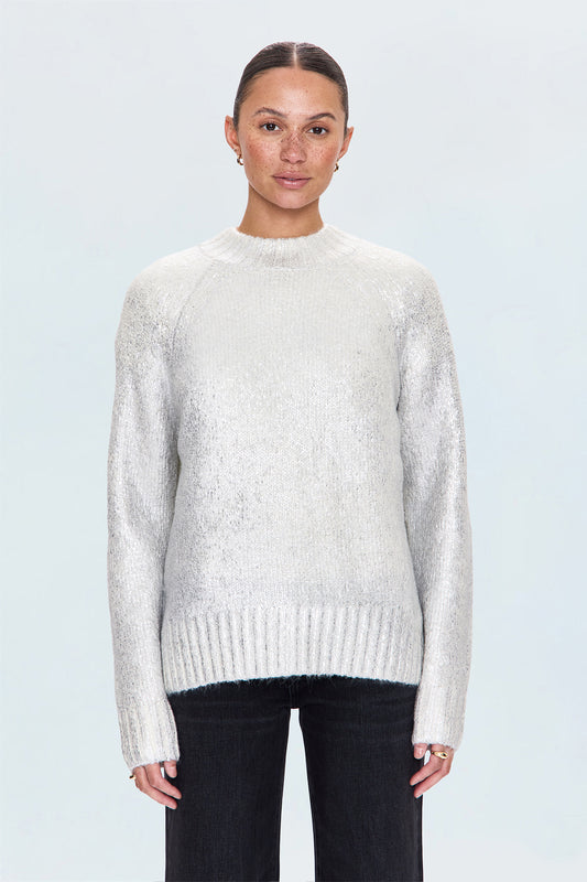 Ilana Mock Neck Raglan Sleeve Pullover Sweater - Silver Frost