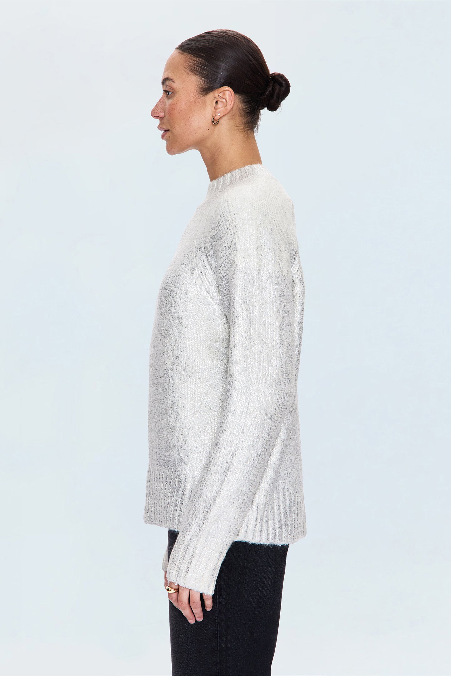 Ilana Mock Neck Raglan Sleeve Pullover Sweater - Silver Frost