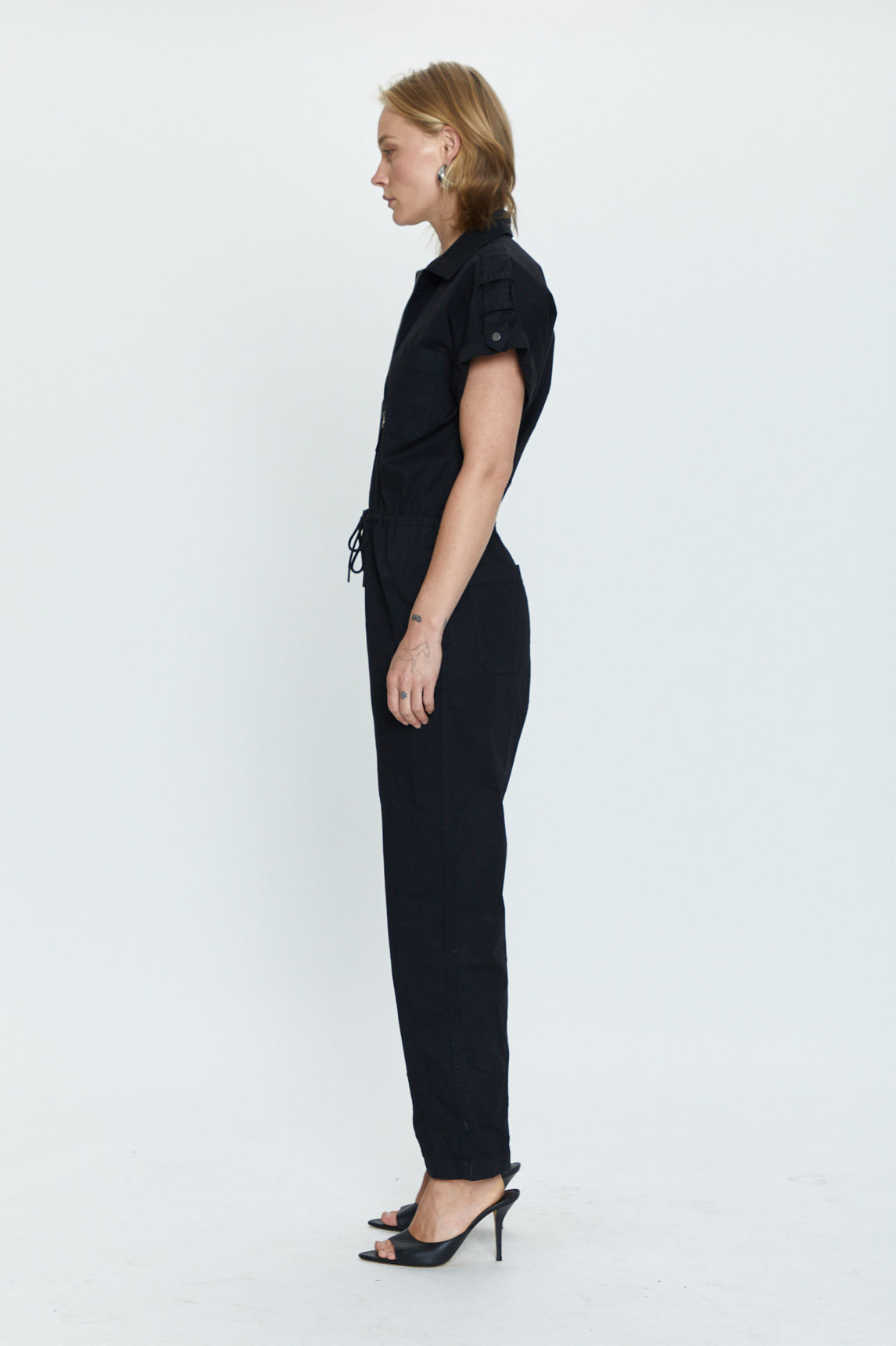 Jordan Short Sleeve Zip Front Jumpsuit - Fade to Black