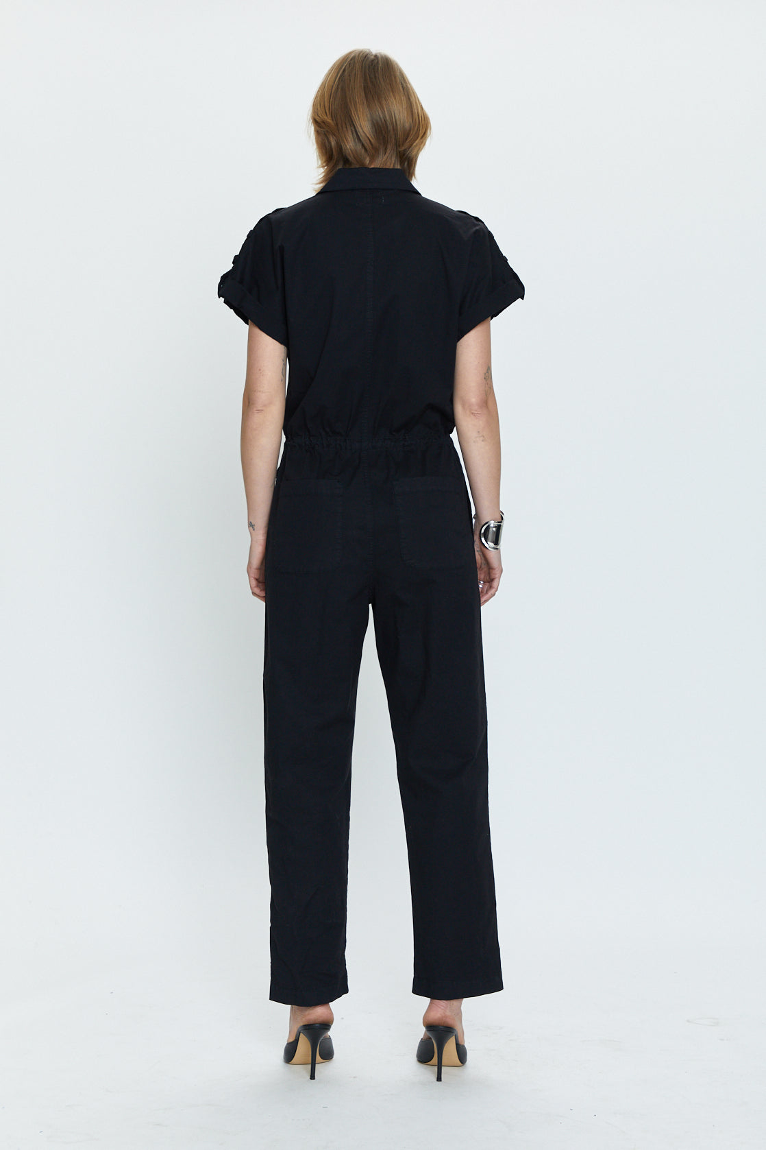 Jordan Short Sleeve Zip Front Jumpsuit - Fade to Black