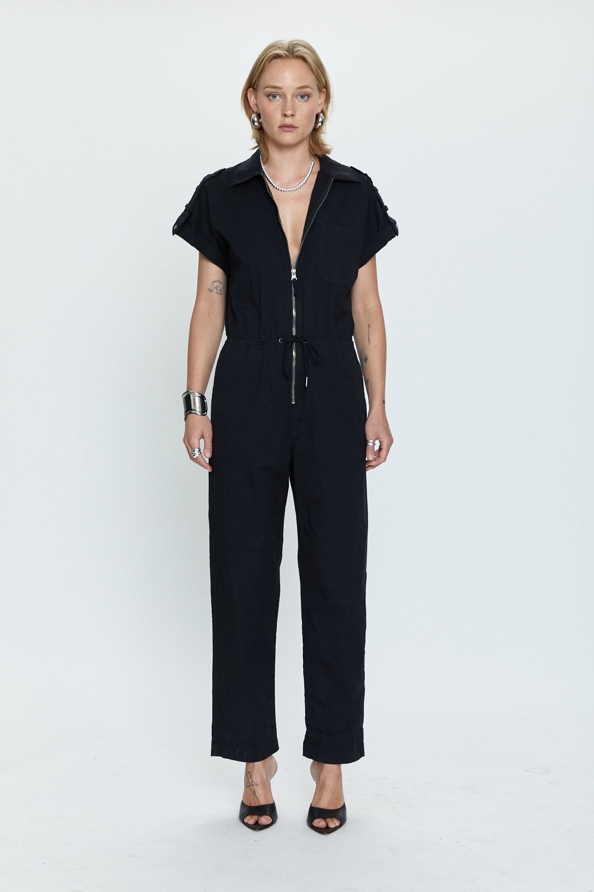 Jordan Short Sleeve Zip Front Jumpsuit - Fade to Black