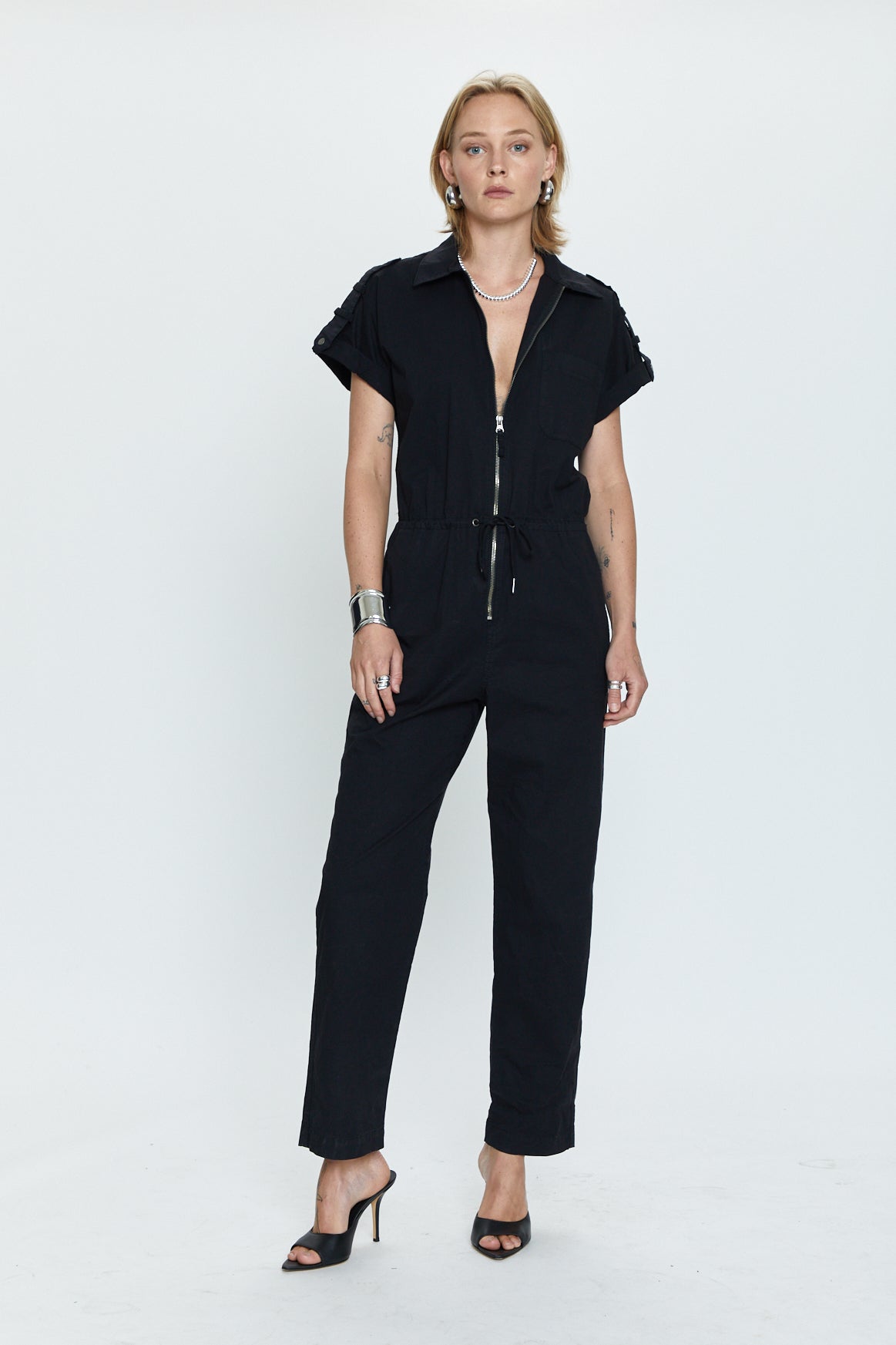 3/4 Sleeve Jackie Jumpsuit | Black Halo | Wide Leg | Leather Belt