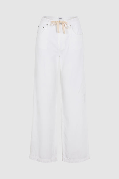 PETITE Jadyn Mid Rise Drawstring Palazzo Jean - Optic White