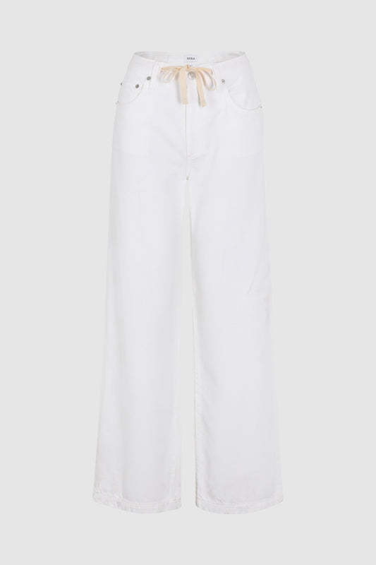 PETITE Jadyn Mid Rise Drawstring Palazzo Jean - Optic White