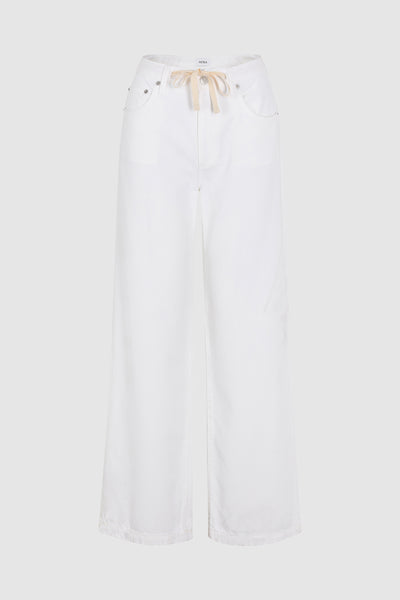 PETITE Jadyn Mid Rise Drawstring Palazzo Jean - Optic White